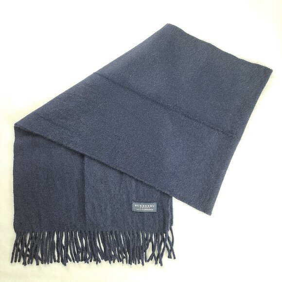 BURBERRY London Solid Plaid Knit 100% Cashmere Logo Charcoal Gray Scarf - Picture 1 of 8